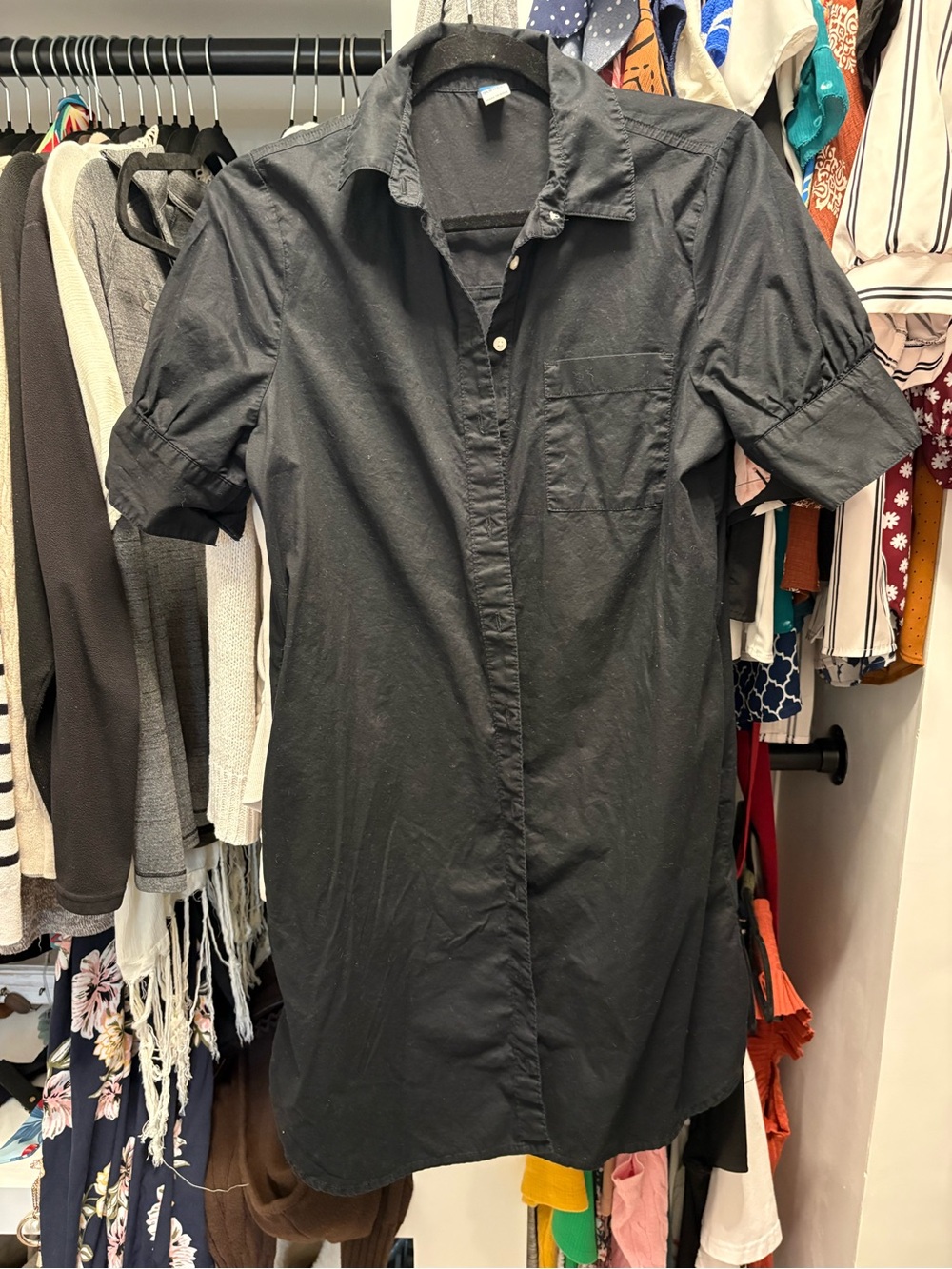Old Navy Black Short-Sleeve Mini Shirt Dress